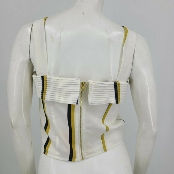 New Sancia Cibile Top Womens L Bonneau Stripe Crop Linen Blend Square Neck - Picture 4 of 7